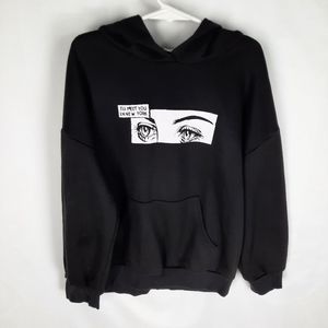 Shein black white eyes "I'll Meet You in New York" hoodie sweatshirt Youth 9
